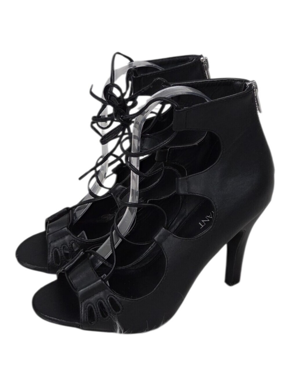 Lane Bryant 9 Wide Black Lace-Up Cutout High Heel Sandals